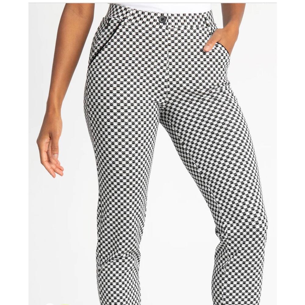 Betabrand Straight-Leg Chino Dress Pant Yoga Pants Catstooth Size Small Petite